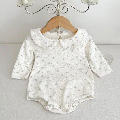2024 New Spring Children Clothes Toddler Baby Girls Romper Long Sleeved Cotton Lattice Printing Infant Baby Girls Jumpsuit