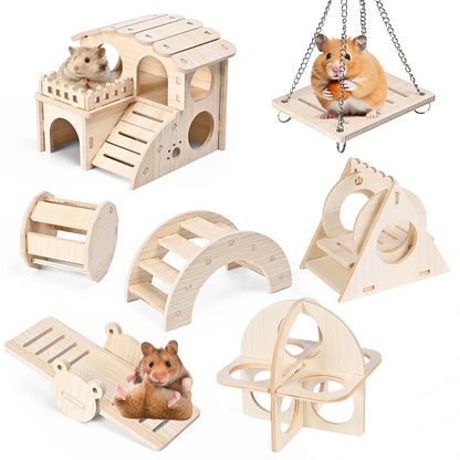Pet Hamster Wooden Swing Toy for Small Pet Squirrel Golden Bear Guinea Pig Pet Cage Accessories Parrot Seesaw Wooden Bridge Toy