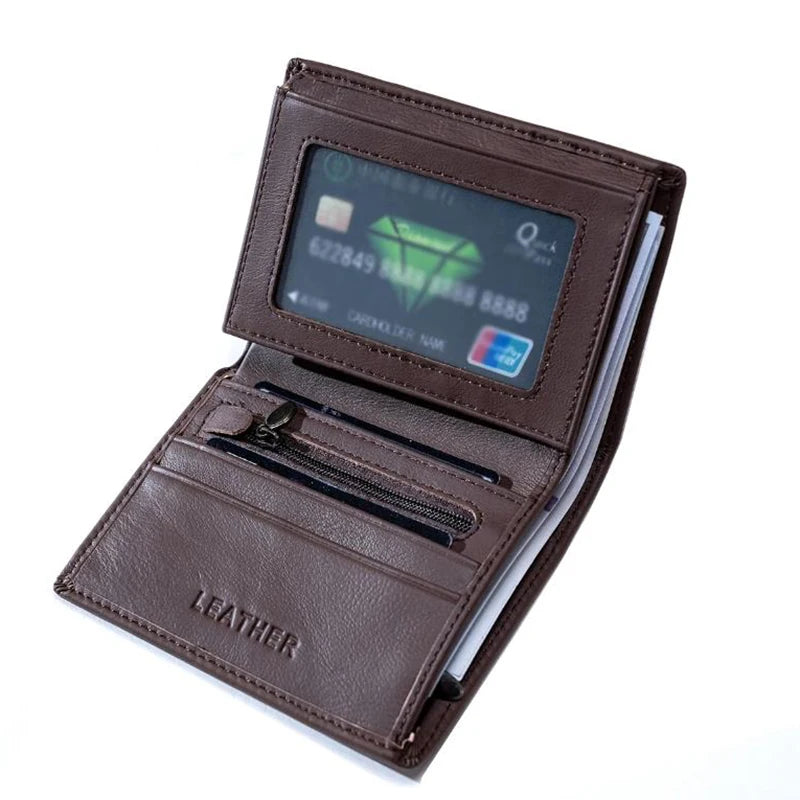 Men Wallet Genuine Leather Wallets for Men Zipper Purse Vertical Business Wallets RFID Anti-Theft Credit Card Holder Money Bag