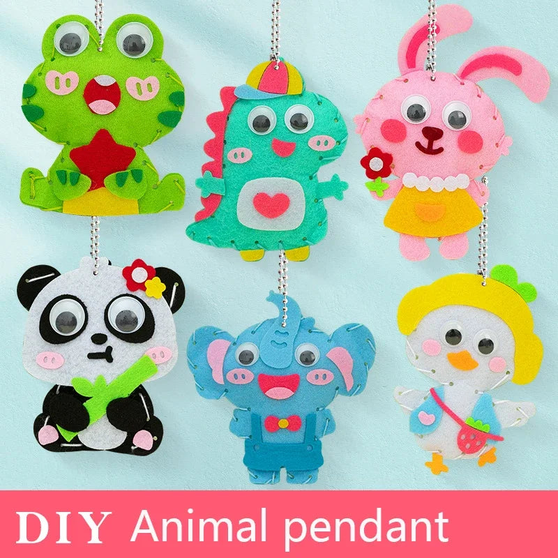 5Pcs Kids DIY Sewing Toys Cartoon Animal Keychain Montessori Arts Crafts Handmade Needlework Kits Early Educational Girls Gifts