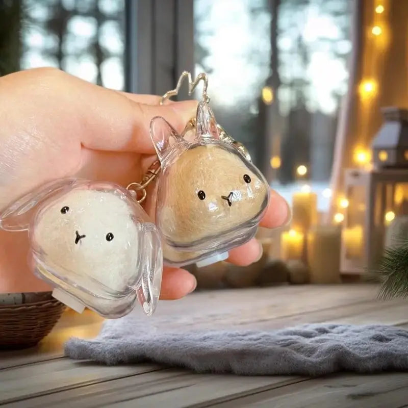 **Cartoon Pet Hair Memorial Transparent Storage Box Keyring Cute Animal Rabbit Fur Organizer Keychain Bag Pendant Pet Souvenirs