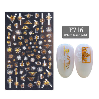 1PCS New Christmas Decorations 2023 New Year Nail Stickers Press on Nails Laser Snowflake Christmas Tree 3D Nail Decal