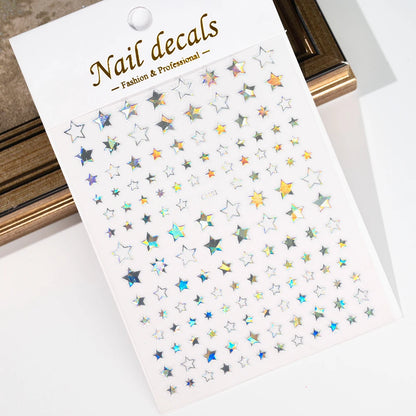 Black White Star 3D Nail Art Sticker Y2K Pentagram Self-Adhesive Decals Laser Shiny Glitters Starlight Manicure Ornaments Slider