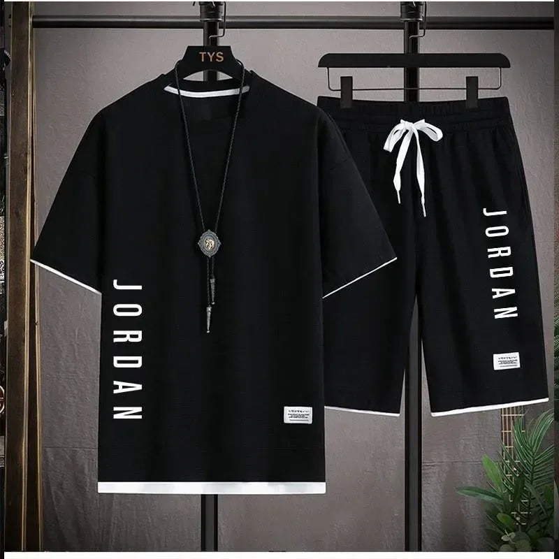Summer Hot Selling Men's Sports Set JORDAN Printed Casual T-Shirt + Shorts Two-Piece Running Set Breathable and Comfortable