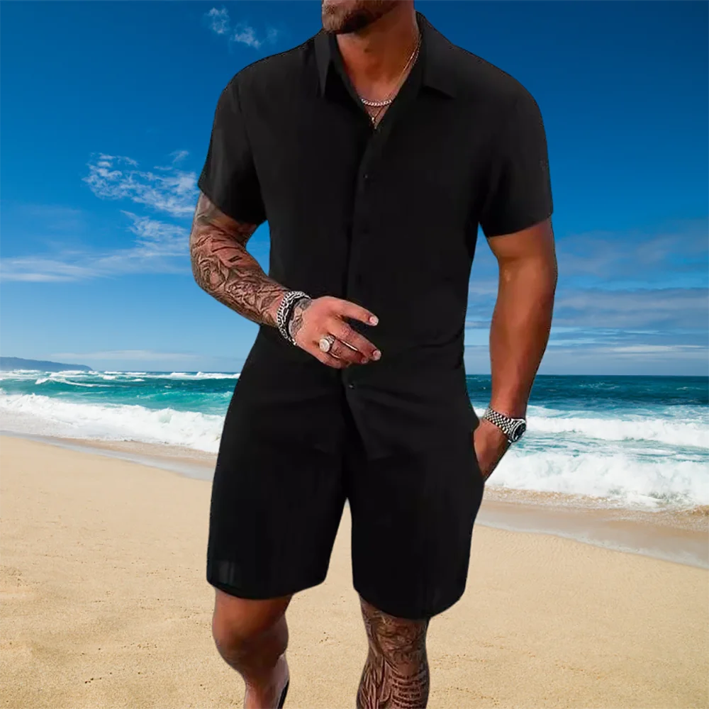 Ice Silk Cool Summer Men's Solid Color Polo Casual Loose Short Sleeve Shorts Sport Set Beach Surfing Ultra-thin Ultra Light