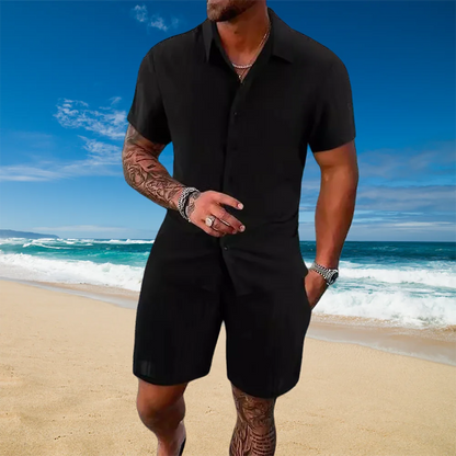 Ice Silk Cool Summer Men's Solid Color Polo Casual Loose Short Sleeve Shorts Sport Set Beach Surfing Ultra-thin Ultra Light