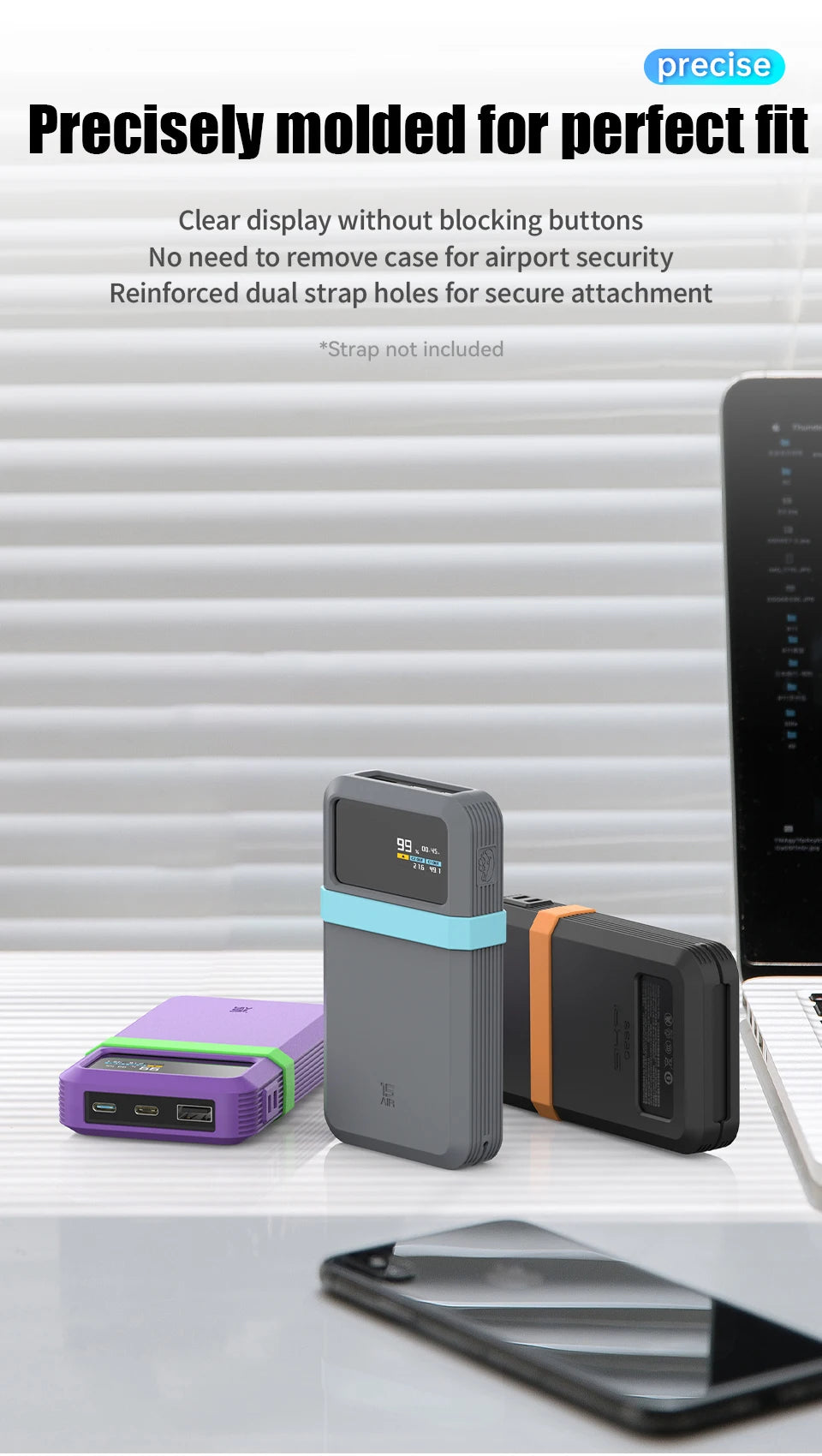 SIKAI Silicone Case For CUKTECH No.15 AIR 100W Portable Power Bank 15000mAh Travel Design with Data Cable Storage