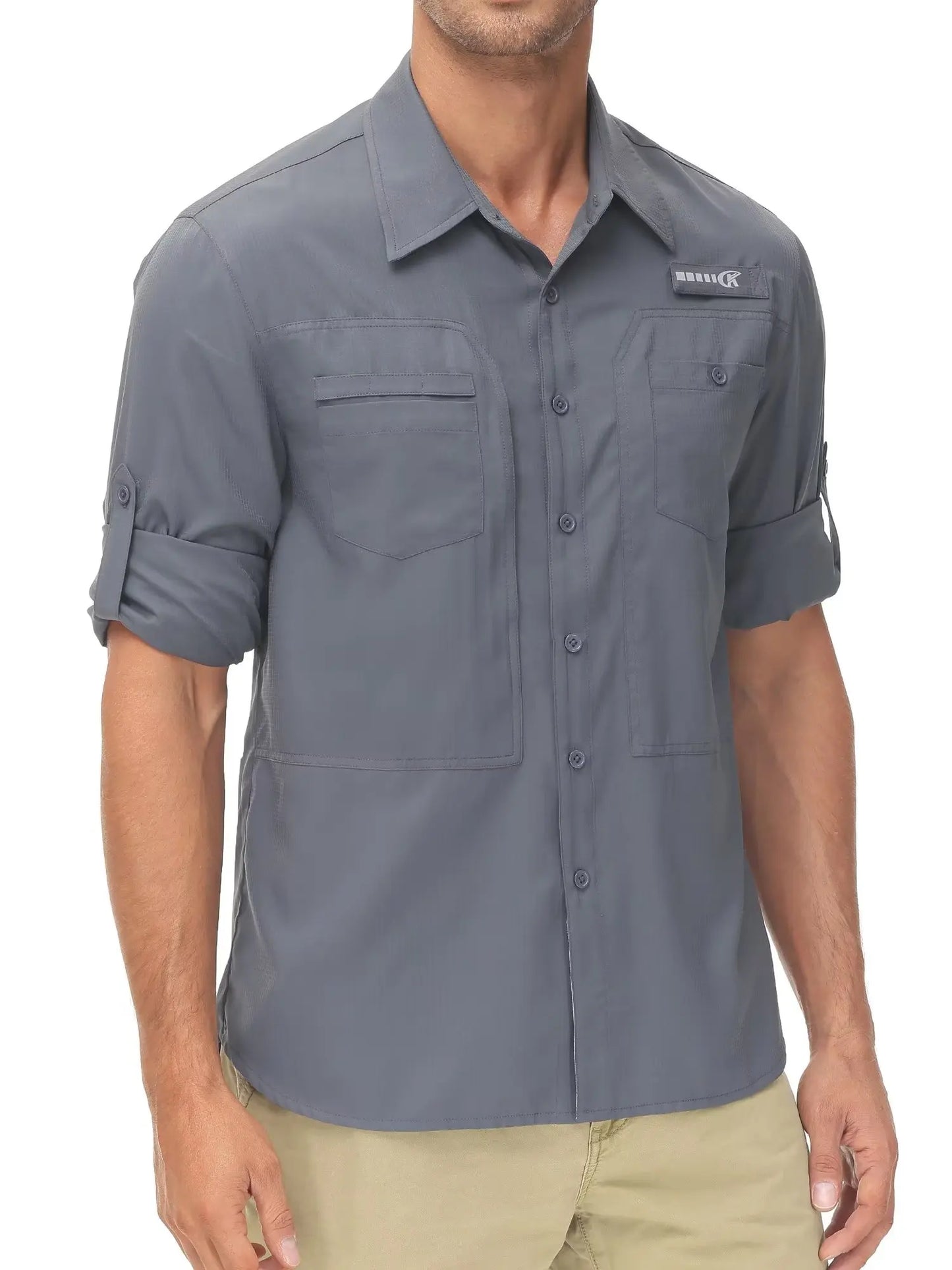 Men's Long Sleeve Fishing Shirts UPF 50+ Sun Protection Breathable Lightweight Travel Work Button Down Shirt with Zipper Pocket