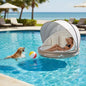 Inflatable Canopy Island Tanning Pool Lounger Float with Retractable Canopy