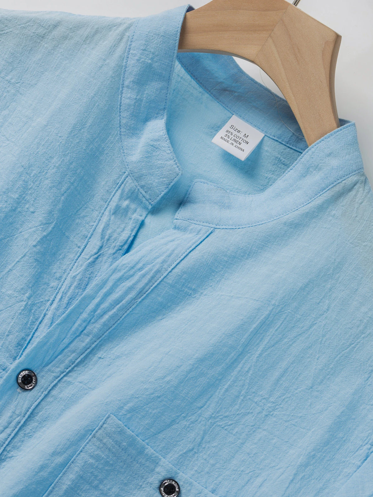 Men's Cotton Linen Short-Sleeve Shirt with Stand Collar & Half-Button Placket - Casual Outdoor Leisure Wear for Spring and Summe