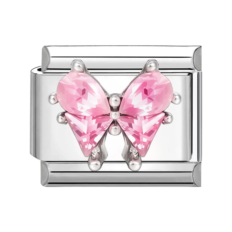 Zircon Pearl Heart Bow Candy Flower Butterfly Italian Charm Links Fit 9mm Stainless Steel Bracelet Personalized DIY Making Gifts
