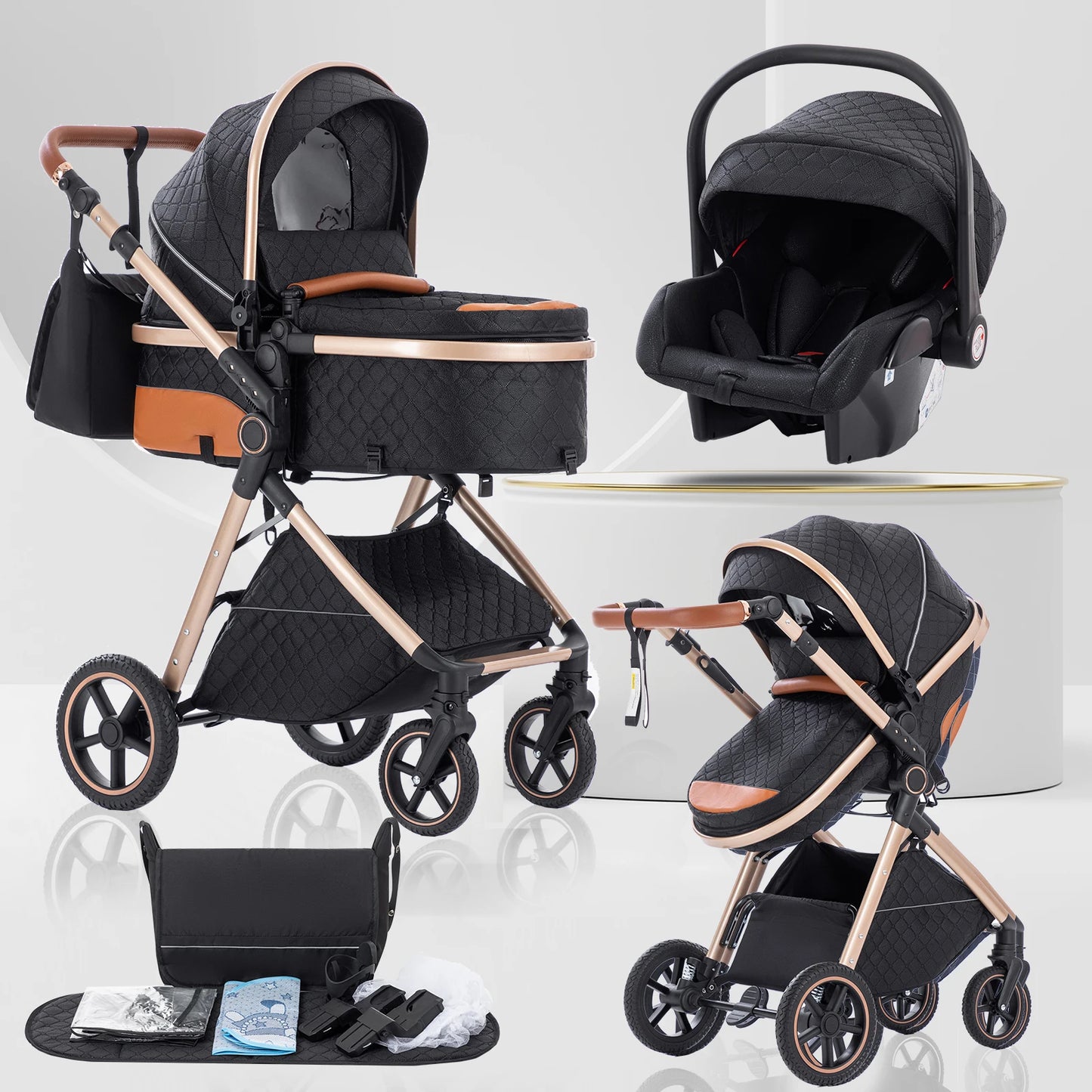 Luxury Baby Stroller 3 in1 Portable Baby Carriage Folding Prams High Landscape Car for Newborn Baby Adjustable Handle travel