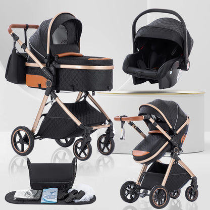 Luxury Baby Stroller 3 in1 Portable Baby Carriage Folding Prams High Landscape Car for Newborn Baby Adjustable Handle travel