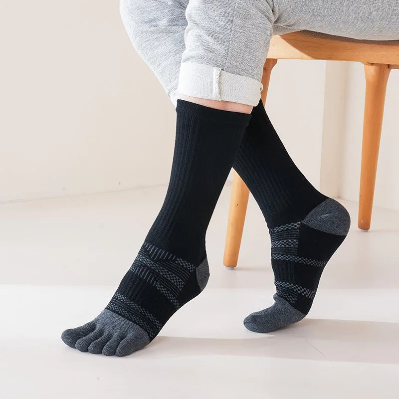 1/5 Pairs Men's Toe Socks Long Compression Sweat-Absorbing Fitness Marathon Hiking Outdoor Basketball Five Finger Sport Socks