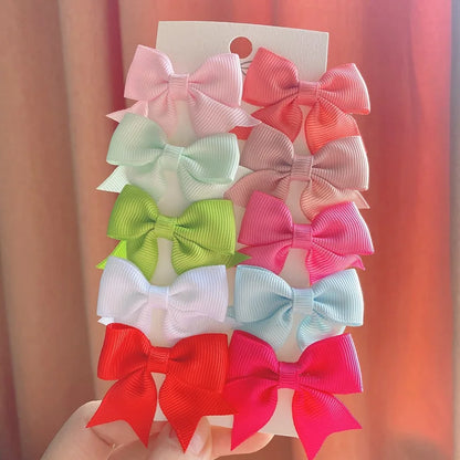 10Pcs/Set New Cute Solid Ribbon Bowknot Hair Clips for Baby Girls Handmade Bows Hairpin Barrettes Headwear Baby Hair Accessories