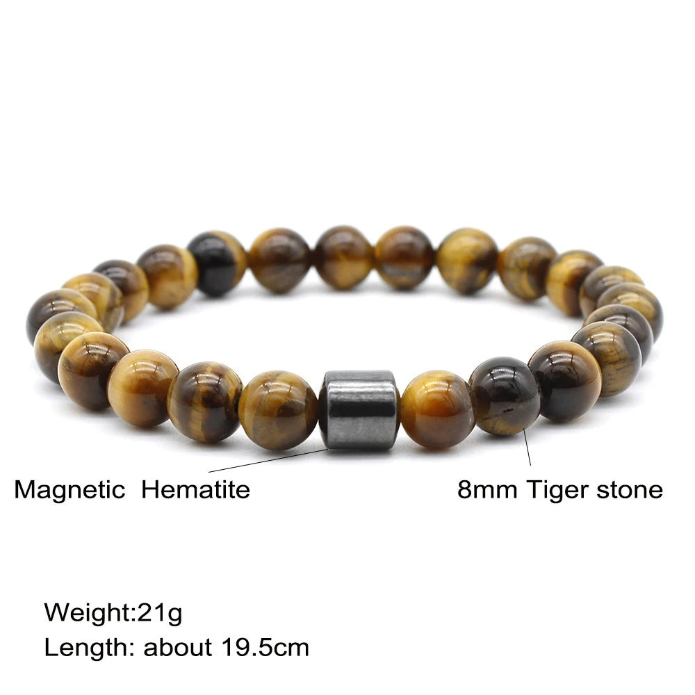Tiger Eyes Natural Stone Beads Handmade Men Magnetic Hematite Accessory Bracelets for Boyfriend Father Gift