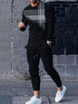 Fashionable summer men's striped patchwork print breathable round neck long sleeved pants set outdoor casual wear