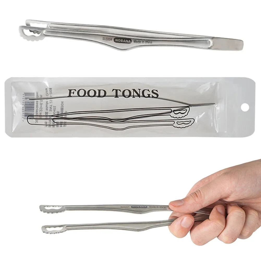 NOBANA Camping Clip Stainless Steel Kitchen Beef Food Tongs Ultralight Heat-Resistant Reusable Camping Cookware for BBQ Picnic