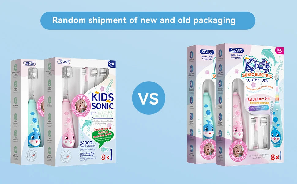 Seago Kids Electric Toothbrush Child Dolphin Colorful Observing LED 2 Mins Smart Timer IPX7 Waterproof Teeth Cleaning