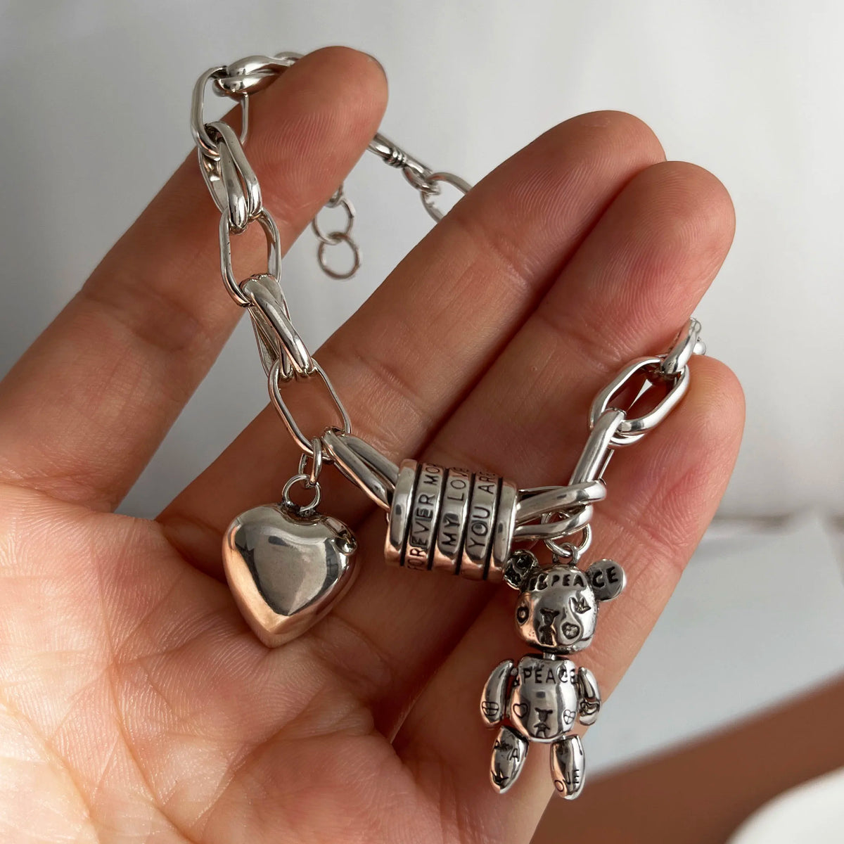 100% Solid 925 Sterling Silver Retro Bracelet for Women Men Vintage Handmade Heart Bracelet Birthday Gift