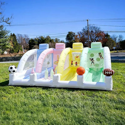 4 in 1 Inflatable Bounce House for Kids Outdoor Bouncy Castle with Slide Basketball Football Baseball Games for Backyard Party