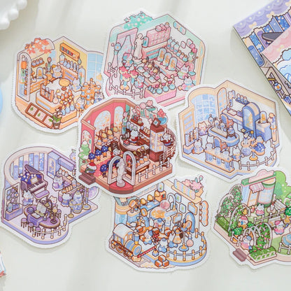 24pcs/bag zoo small class meow wow wonderland series scenery sticker book three-dimensional scene miniature sticker handbook DIY