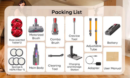 Erabros EV7 Cordless Vacuum Cleaner,70KPa Suction,550W Motor,70Min Runtime,Charging Storage Base,Stick Vacuum with Aroma Design