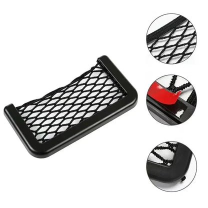 Car Seat Gap Organizer, Universal Mesh Storage Net Pocket with Strong Adhesive for Phone, Cards, Keys - Black Car Accessories