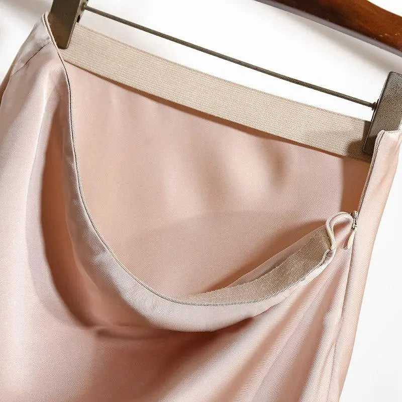 Botvotee Elegant Satin Long Skirt for Women Spring Summer 2025 Office Ladies Korean Style Loose Elastic Band Midi Skirts