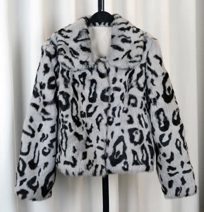 Women Real Rabbit Fur Coat High Collar Winter Jacket Make of One Rabbit Fur Cross Mink Pattern