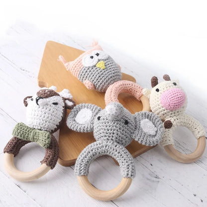 1Pc Baby Teether Wooden Crochet Rattle Toy BPA Free Baby Mobile Play Gym Wood Rodent Rabbit Rattle Newborn Educational Toy Gifts