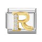 New Girls Italian Bracelet 26 English Letters Charm Stainless Steel Bangle Gold Color Inlaid Zirconia DIY Making Jewelry Gifts