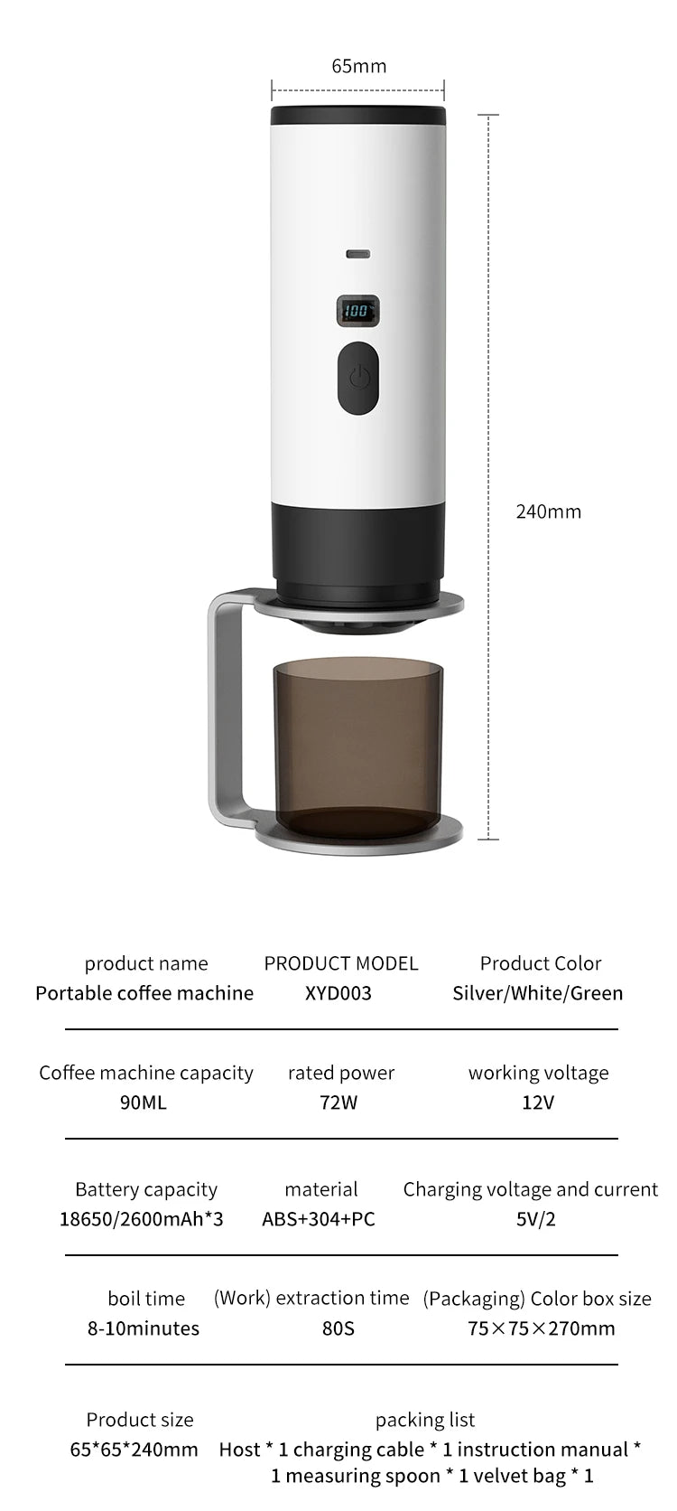 7800mAh Long-Lasting 3-in-1 Portable Coffee Maker, Electric Capsule Coffee Machine for Car, Travel & Camping