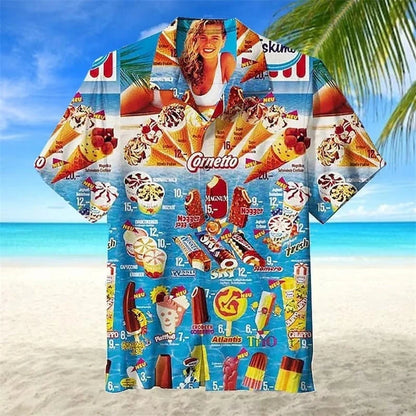 2024 Hawaiian Shirt For Men Summer Ice Cream T-Shirt Beach Prints Short Sleeved Shirt Tops Casual Original Design Men's Clothing