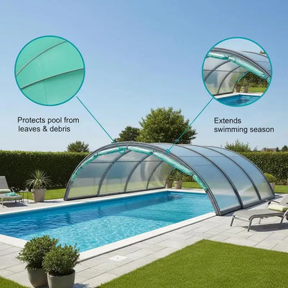 Blue Pool Dome 18×17×8.2 FT, Foldable Backyard Swimming Pool Shelter with UV-Resistant Cover, Summer Cooling & Water Protection for Garden