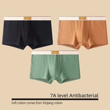 1/3Pcs Set Solid Color Men's Boxer Shorts Breathable Cotton Elastic Boyshorts Antibacterial 7A Level Comfortable Male Underwear