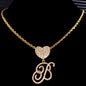 Hip Hop Bling Crystal Cursive Letter Initial Pendant Necklace Women Iced Out Cuban Choker Square Tennis Chain Necklace Jewelry