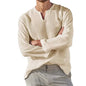 Men's Cotton Linen Shirt Cozy Solid Color Long Sleeve Breathable Tops V Neck Casual Blouse Hawaiian Shirt Lightweight Shirts