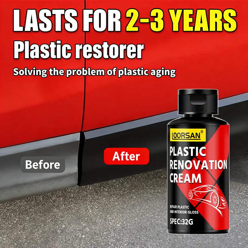 LOORSAN Plastic Renovation Cream 32G Long-Lasting Black Gloss Restorer for Car Tires Bumpers Trim & Interior Plastic Parts