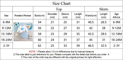 0-3Y Baby Girl Outfit Set 2pcs Puffy Sleeve Heart Shape Top and Corduroy Skirts Valentines Day Sweet Toddler Kids Clothes Girls