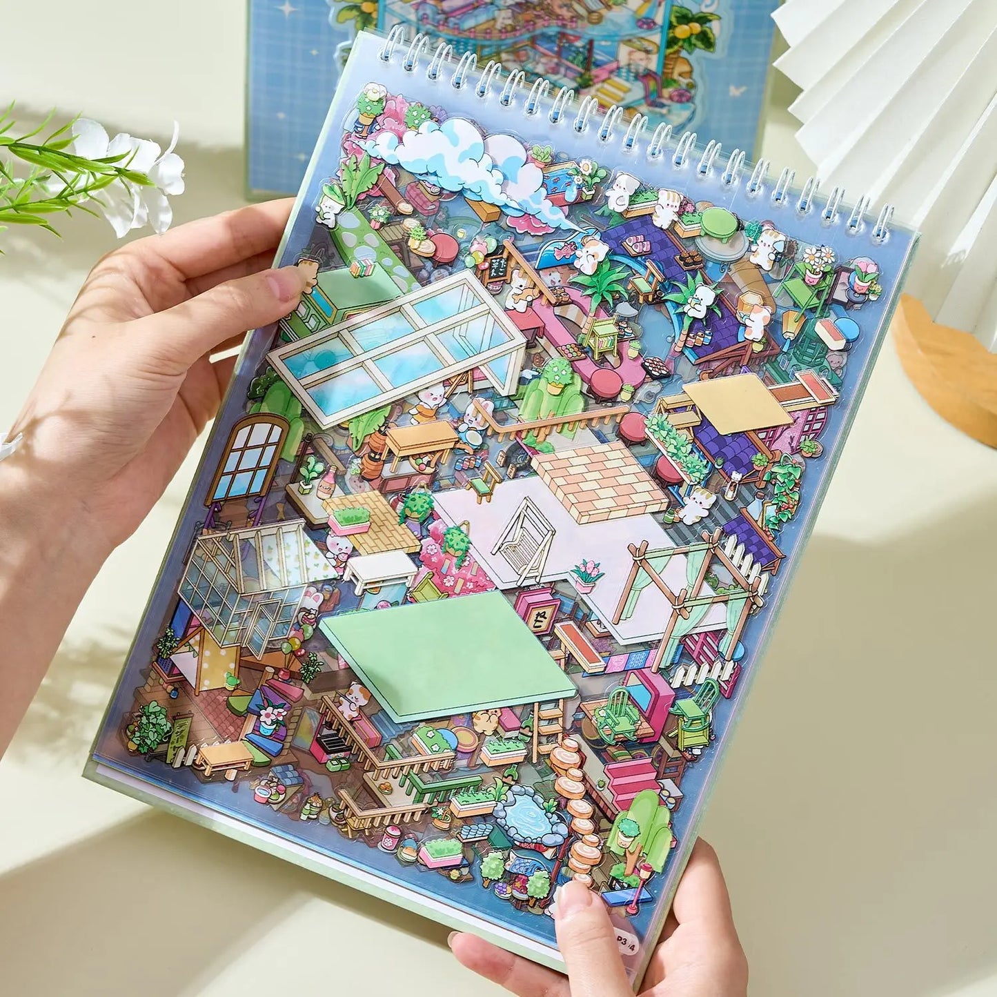 20 Sheets/pack Cute Style Stacked Miniature Scene 3D Cabin Quiet Book Sticker Book Foggy Town Series