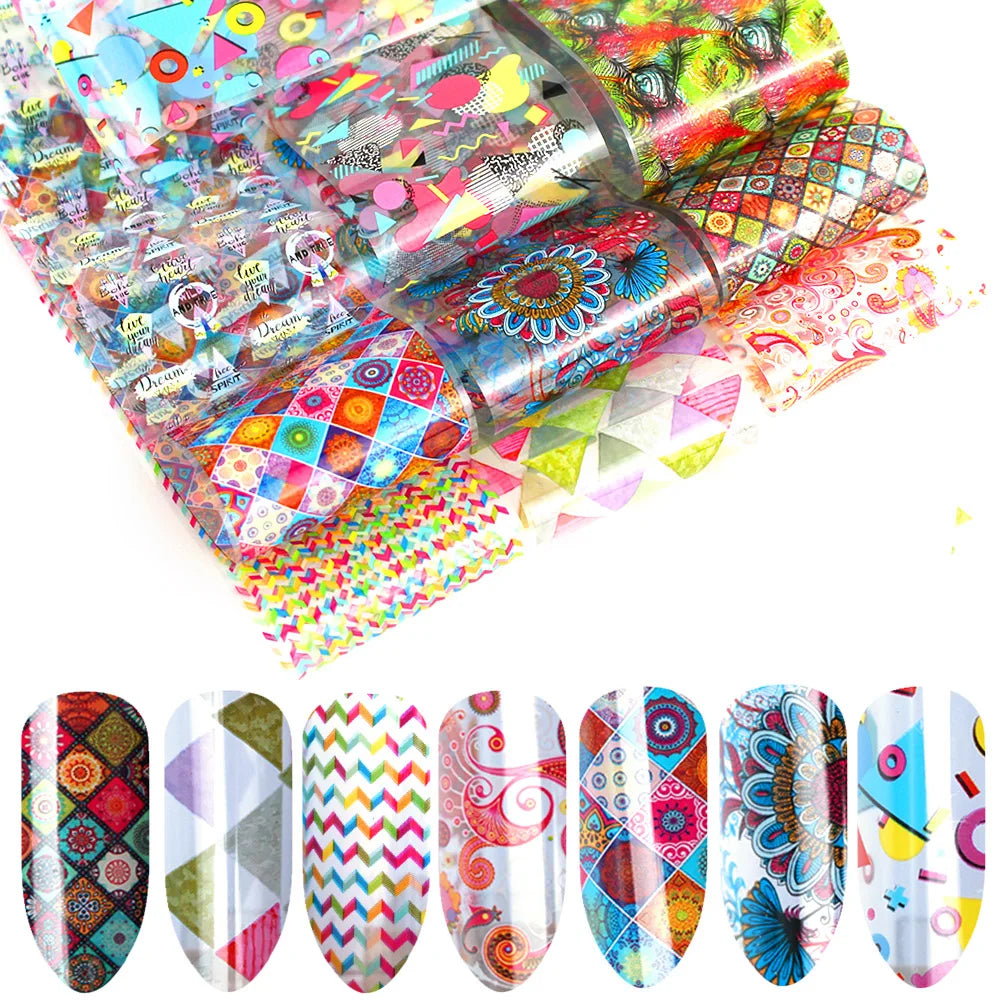 16Pc Holographic Nail Foil Set Starry Transfer 20*4cm Sticker Laser Flowers Leopard Mix Design Decal DIY Nail Art Decoration