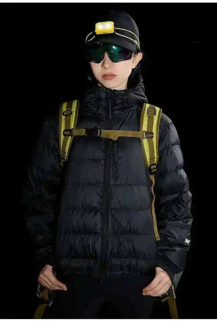 HKSH Outdoor Light Sport Color Contrast Hooded Down Jacket Women's Winter Mountain Leisure Waterproof Climbing Cotton Coat H2887