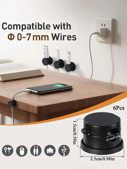 6PCS Magnetic Cable Clips Cable Smooth Adjustable Cord Holder Cable Organizer Holder Under Desk Cable Management