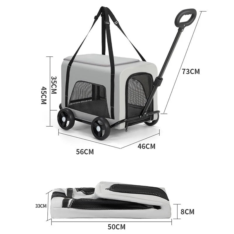 Outdoor Pet Travel Trolley Cart Universal Wheel Stroller Wheeled Box Removable Folding Dog Cat Carrier Bag Large Capacity Safe