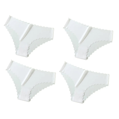 4Pcs/Set Ice Silk Mid-Rise Panties Women's Seamless Briefs Solid No Show Underwear Scalloped Edge Panties Sexy Lingerie XS-XL