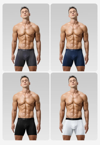 Extra Long Sports Underwear Men's Boxer Briefs Anti-Wear Leg Running Large Size Breathable Training Boxer Briefs