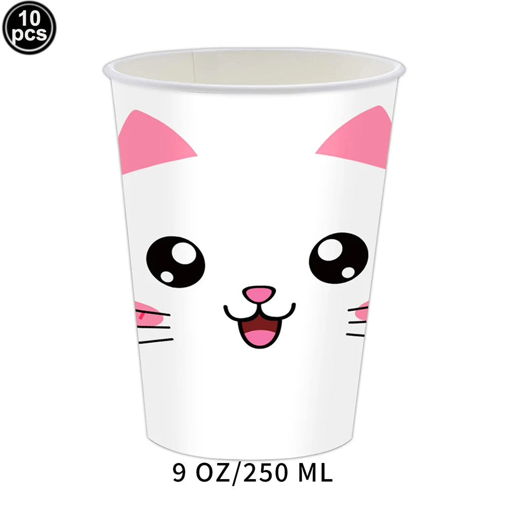 Cat Party Paper Plates Cups Napkins Party Supplies Cat Face Happy Birthday Banner Tablecloth for Cat Themed Birthday Party Decor
