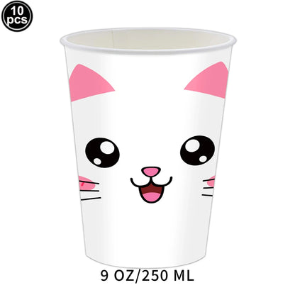 Cat Party Paper Plates Cups Napkins Party Supplies Cat Face Happy Birthday Banner Tablecloth for Cat Themed Birthday Party Decor