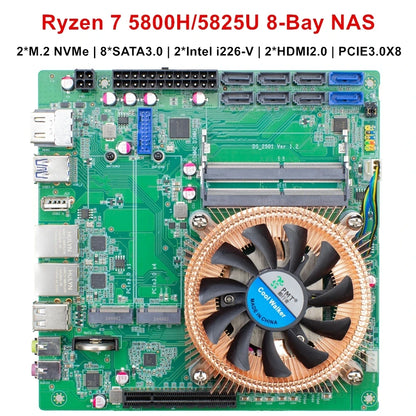 AMD Ryzen 7 5800H/5825U R9 5900HX 8-Bay NAS Motherboard 8*SATA 3*NVMe 2*2.5G LAN 2*DDR4 Gaming Firewall Mini ITX Mainboard PC